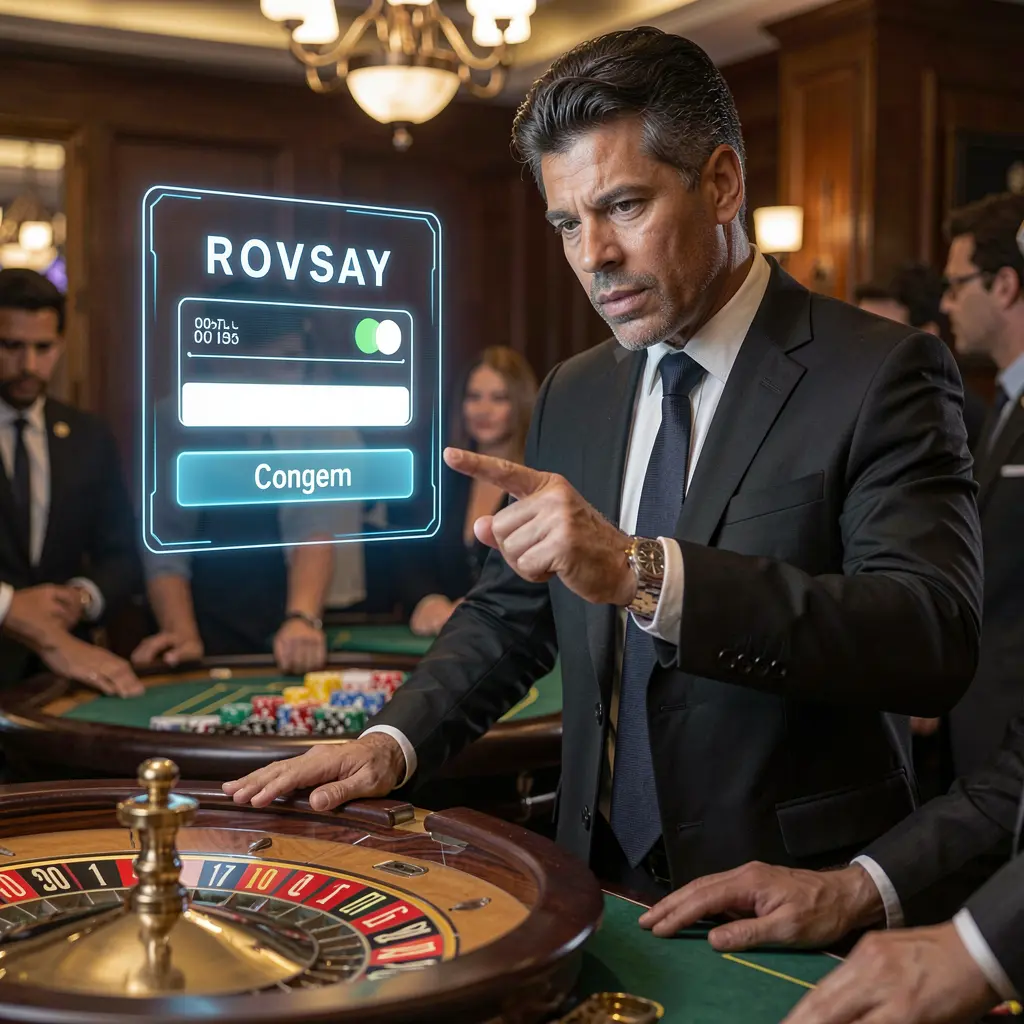 Stylish Brazilian casino presenter interacting with a floating digital login panel above a live roulette table at 281BET